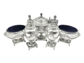 Early 20th century silver five piece cruet set