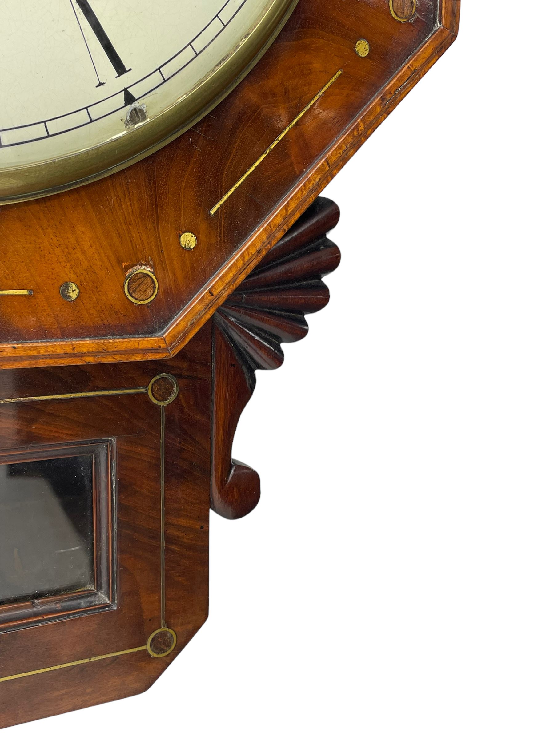 Charles Johnson of Wigan - mid-19th century twin fusee mahogany drop-dial wall clock - Image 3 of 12