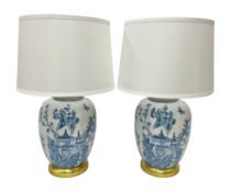 Pair of blue and white table lamps