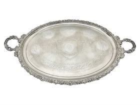 Large Victorian silver plated twin handled serving tray