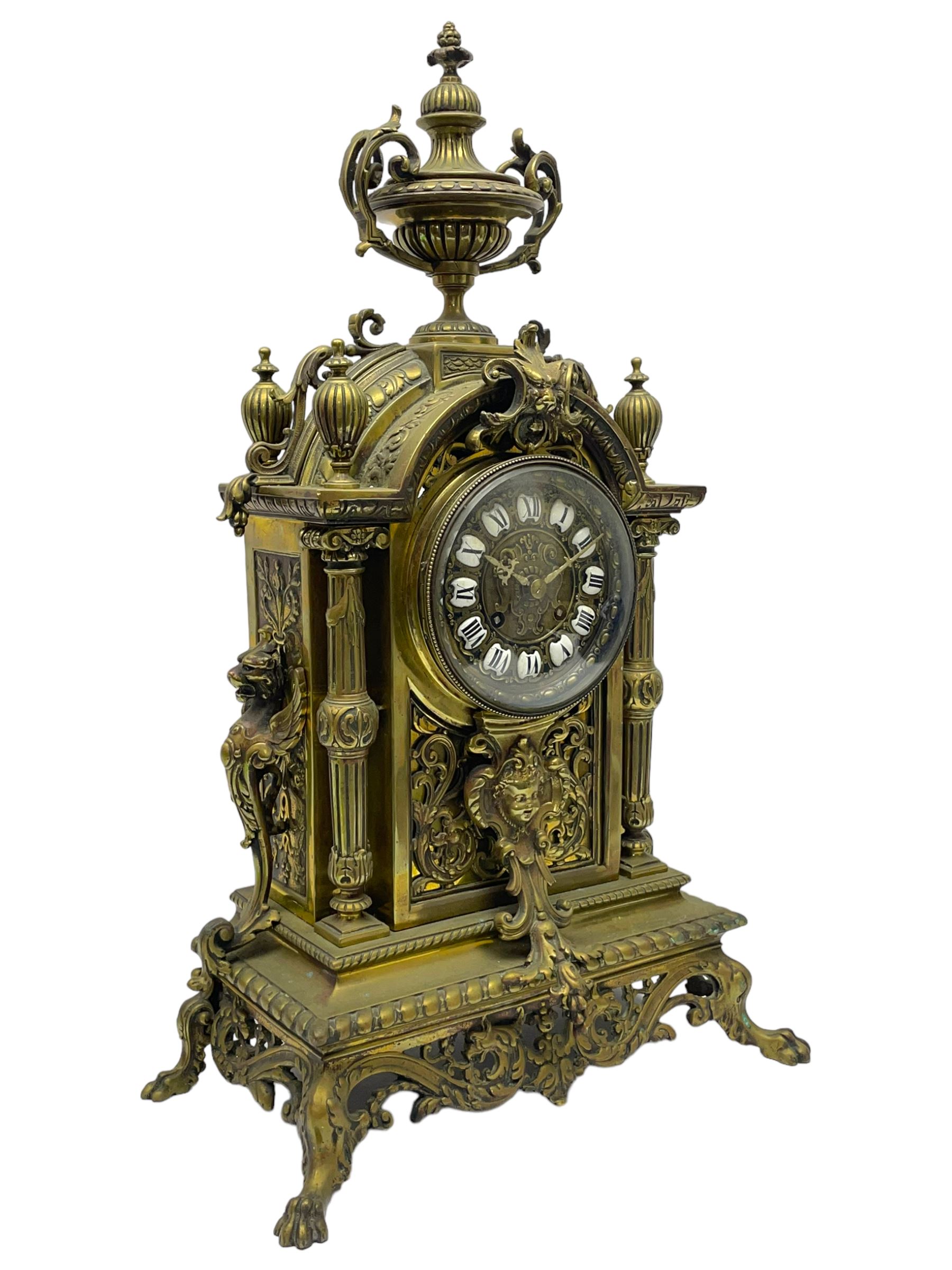 French - Late 19th century brass cased 8-day mantle clock