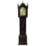 18th-century profusely carved oak longcase clock - with a pagoda pediment
