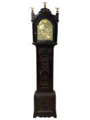 18th-century profusely carved oak longcase clock - with a pagoda pediment