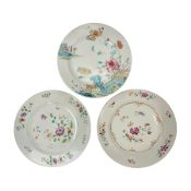 Three 18th century Chinese Famille Rose plates