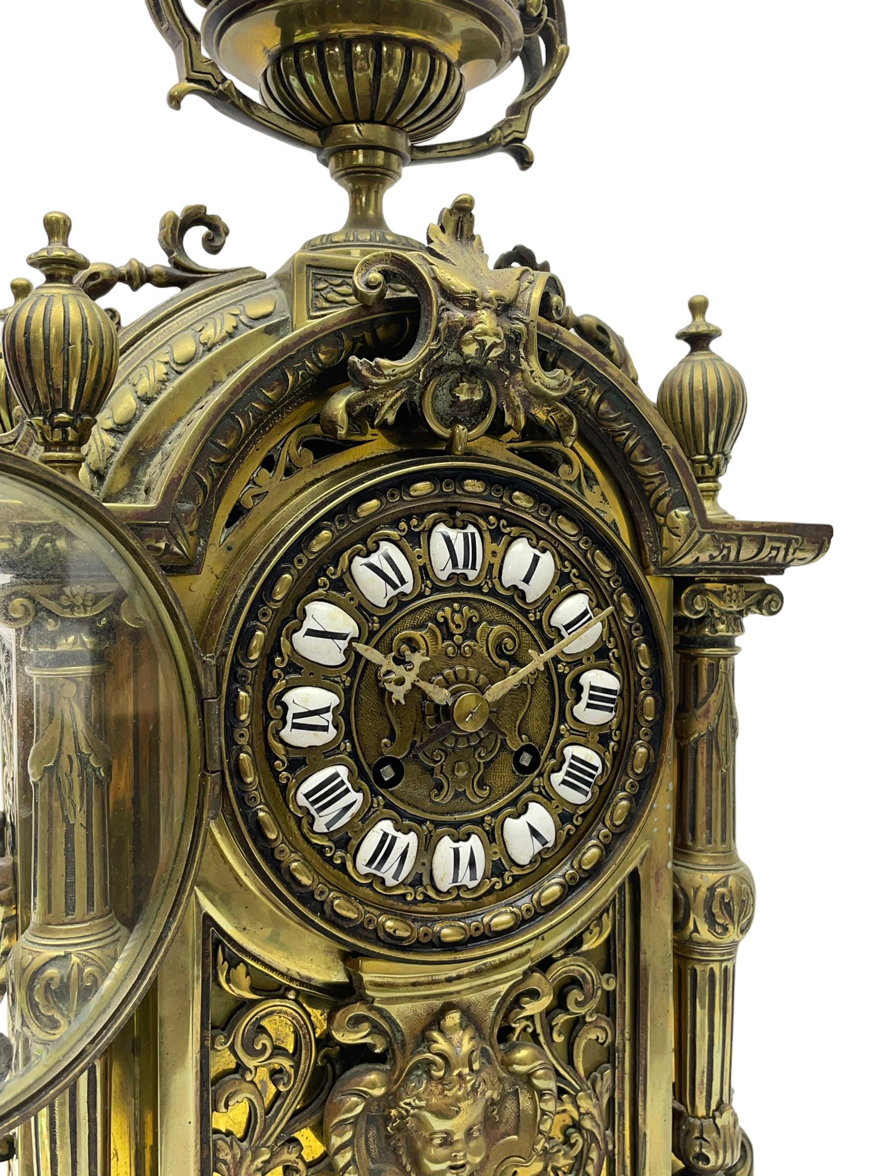 French - Late 19th century brass cased 8-day mantle clock - Image 6 of 10