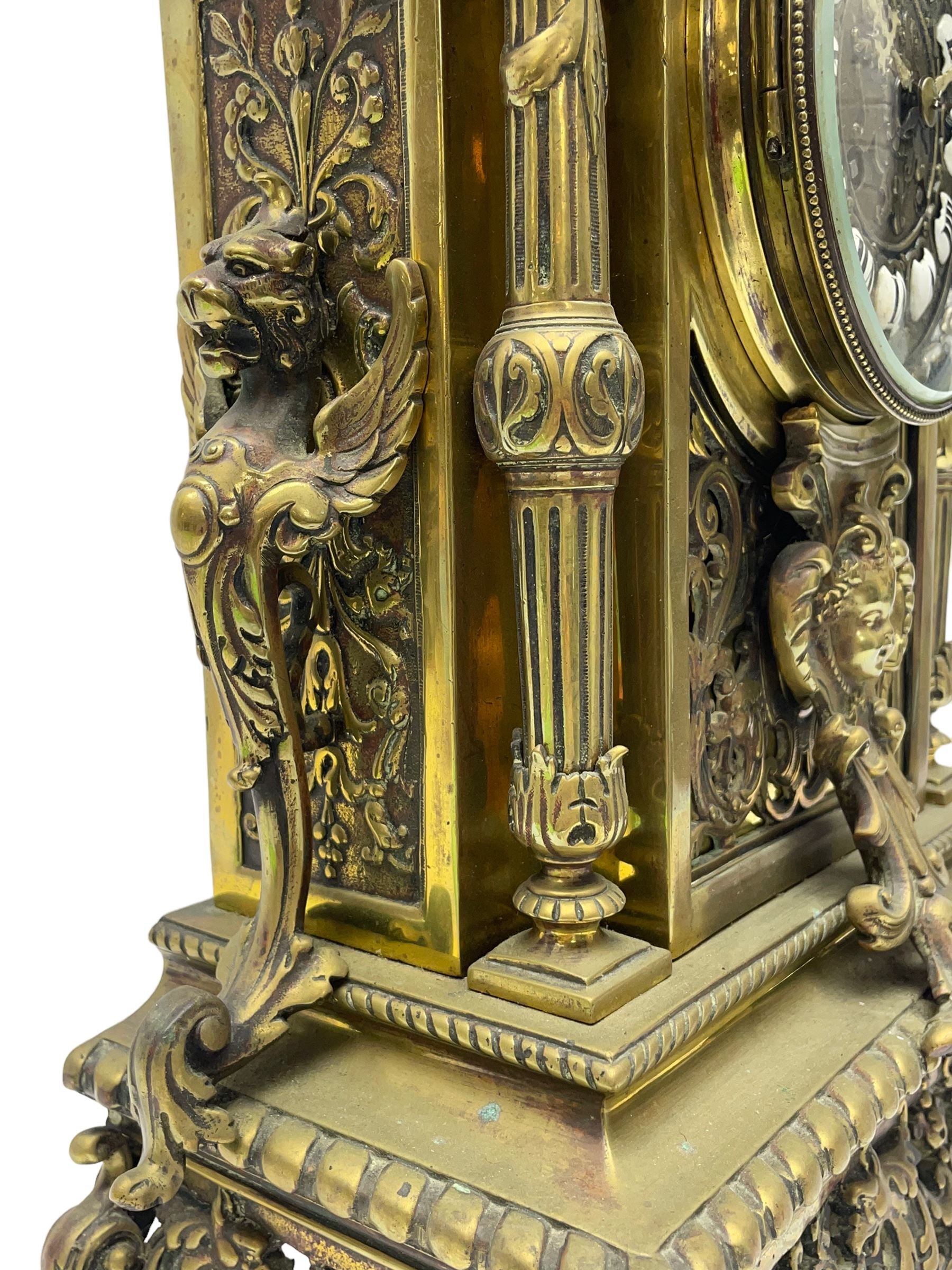 French - Late 19th century brass cased 8-day mantle clock - Image 7 of 10