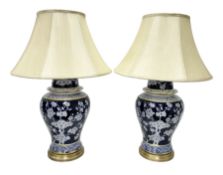 Pair of blue and white table lamps