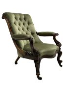 Early Victorian walnut framed gentleman's open armchair