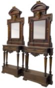 Pair of 19th century Italian walnut and parcel gilt console tables with raised mirrors - arched pedi