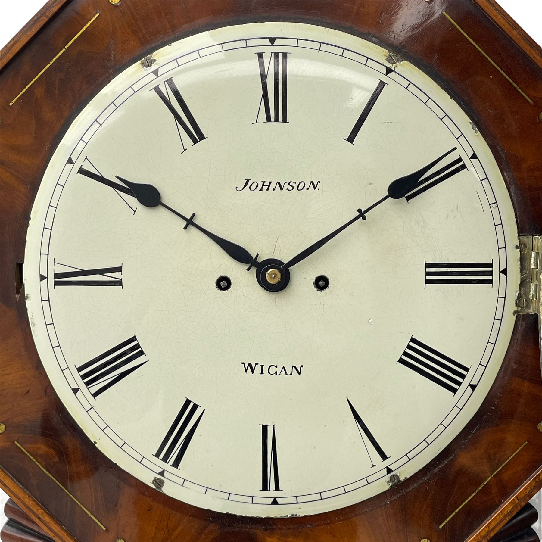 Charles Johnson of Wigan - mid-19th century twin fusee mahogany drop-dial wall clock - Image 5 of 12