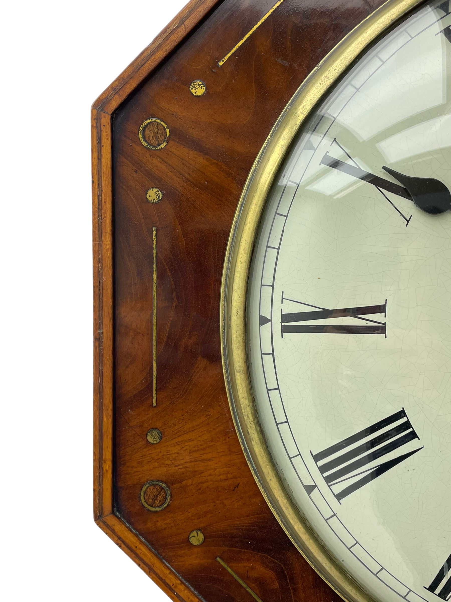 Charles Johnson of Wigan - mid-19th century twin fusee mahogany drop-dial wall clock - Image 6 of 12