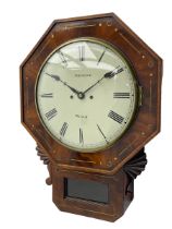 Charles Johnson of Wigan - mid-19th century twin fusee mahogany drop-dial wall clock
