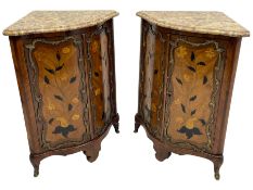 Pair of 19th century French Kingwood and marble corner cupboards