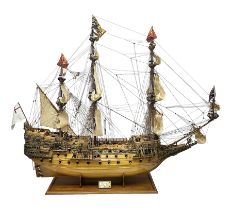 Large kit built scale model of 17th century Royal Navy warship 'HMS Sovereign of the Seas'