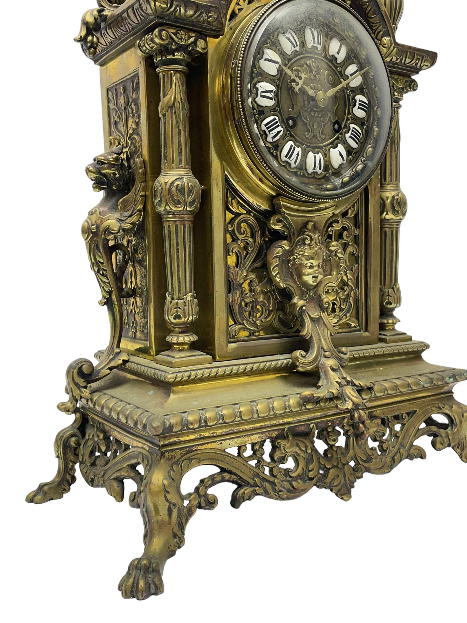 French - Late 19th century brass cased 8-day mantle clock - Image 4 of 10