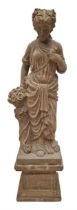 Hand carved stone Neoclassical figure of the Roman goddess Flora