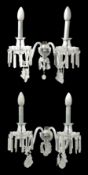 Pair of cut glass two branch wall sconce candelabras