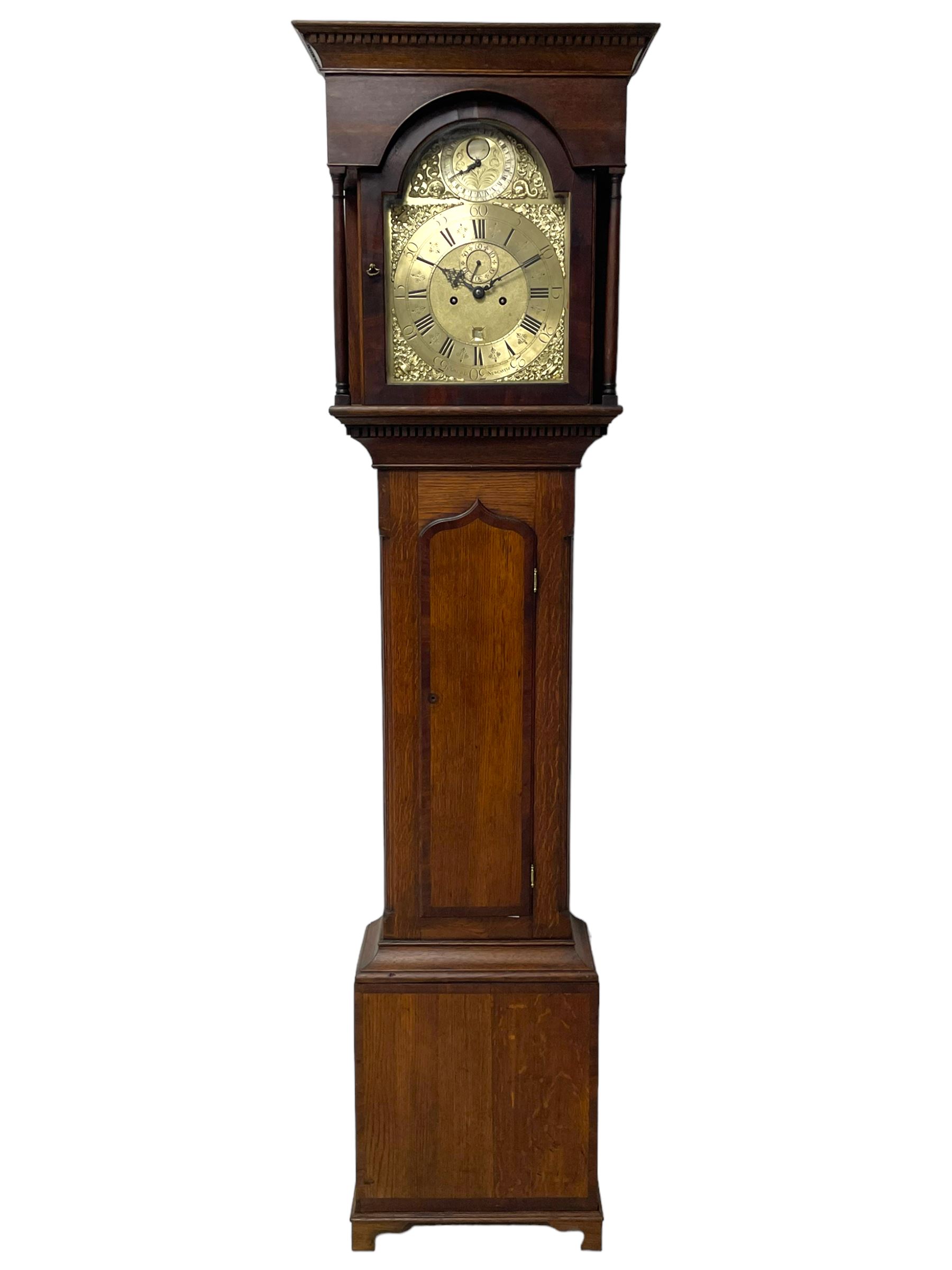 John Greaves of Newcastle - Mid-18th century 8-day oak longcase clock with a flat top