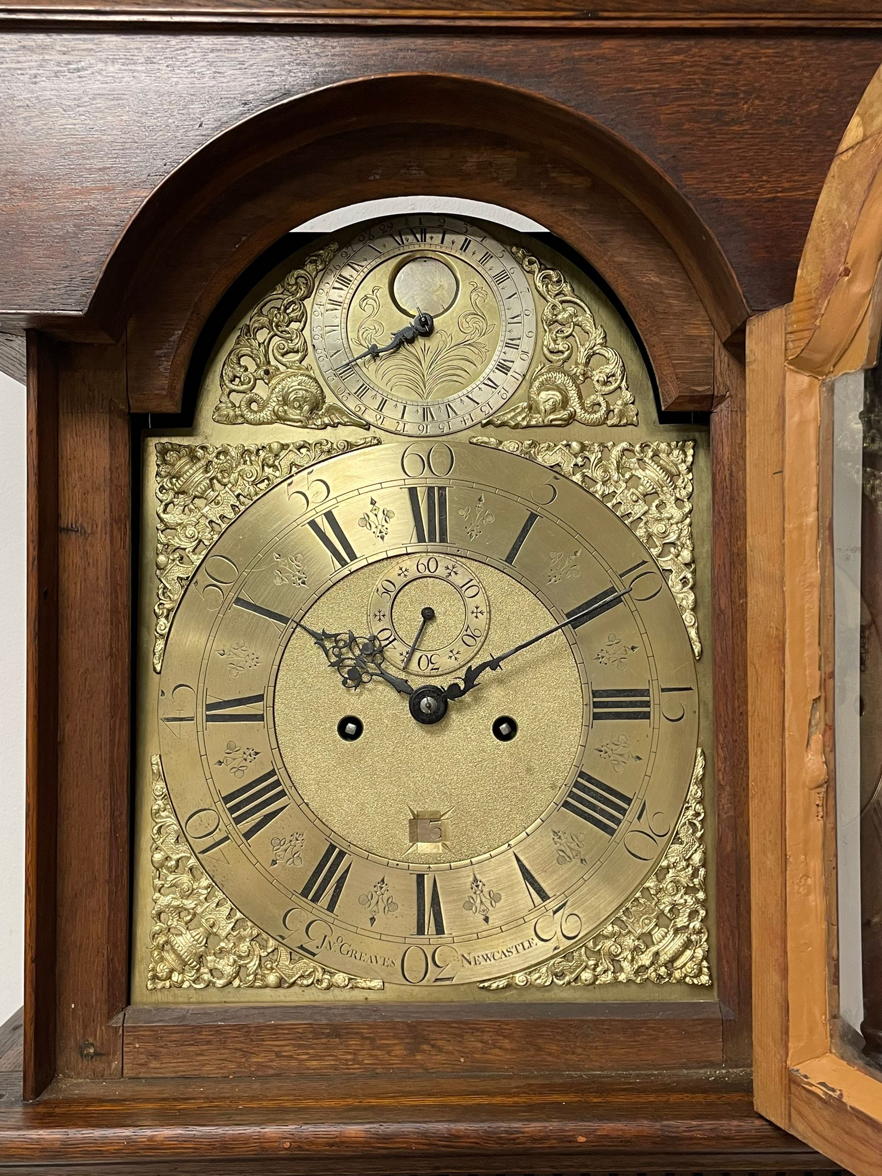 John Greaves of Newcastle - Mid-18th century 8-day oak longcase clock with a flat top - Image 4 of 12