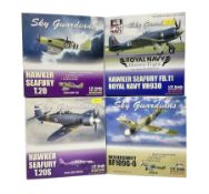 Four 1:72 scale model airplanes comprising three Skyguardians ‘Hawker Seafury’ models Royal Navy WG6
