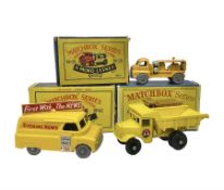 Lesney - three die-cast Matchbox series models comprising no.6 Quarry Truck in yellow