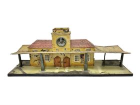 Märklin/Bing - c1930s tin-plate railway station in the style of a WW2 German station for ‘0’ gauge