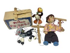 Pelham Puppet - three puppets comprising a painted wooden duck with felt mouth and wings with metal