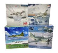 Four 1:72 scale model airplanes comprising two Aviation 72 models AV7242001 Sweden Air Force Saab AJ