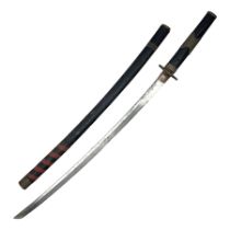 Good quality Japanese sword blade with later WWII fittings and scabbard - 67.5cm slightly curving b