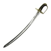 Late 18c style French Model 1790 Hussars sword with (reduced) 65cm curving fullered blade and replac
