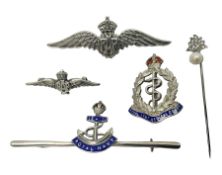 Five sterling silver sweetheart brooches - enamelled Royal Navy