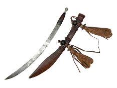 Mandingo sword with 63cm plain curving steel blade and leather covered grip with white metal ribbed
