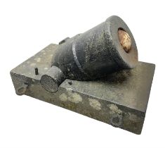 Black painted cast-iron muzzle loading mortar for round ball shot