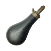 19th century James Dixon & Sons leather covered powder flask with patent action adjustable shot meas