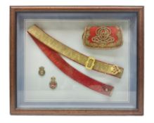 Victorian / Edward VII Queens Own Hussars Officers Full Dress Pouch and Cross Belt; scarlet cloth co