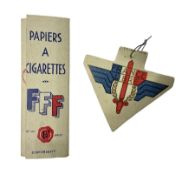 WWII Free French 1944 card member's insignia; and unused 1944 pack of FFF cigarette papers (2)