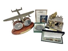 Bradford Exchange 70th Anniversary Lancaster Desk Clock/Barometer; wing span 24cm; with certificate;