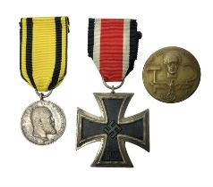 WWII German Iron Cross 2nd Class with ribbon; WWI German Wuerttemberg Medal with ribbon; and Day Bad