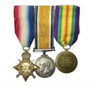 WWI trio of medals comprising British War Medal and Victory Medal awarded to 1815 Pte. W. Scott K.O.