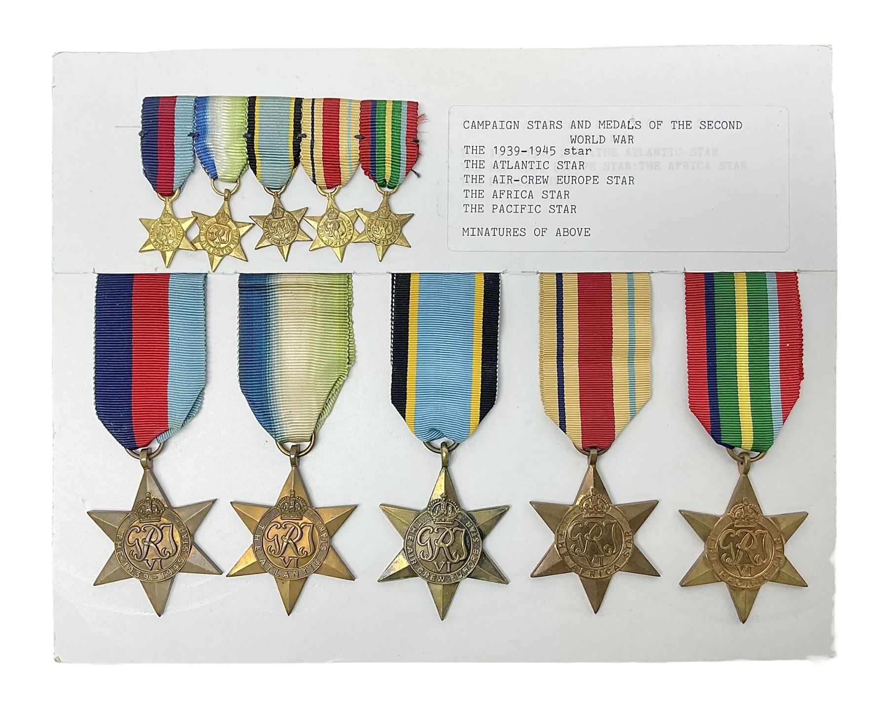 Representative display of WWII Campaign stars comprising 1939-1945 Star