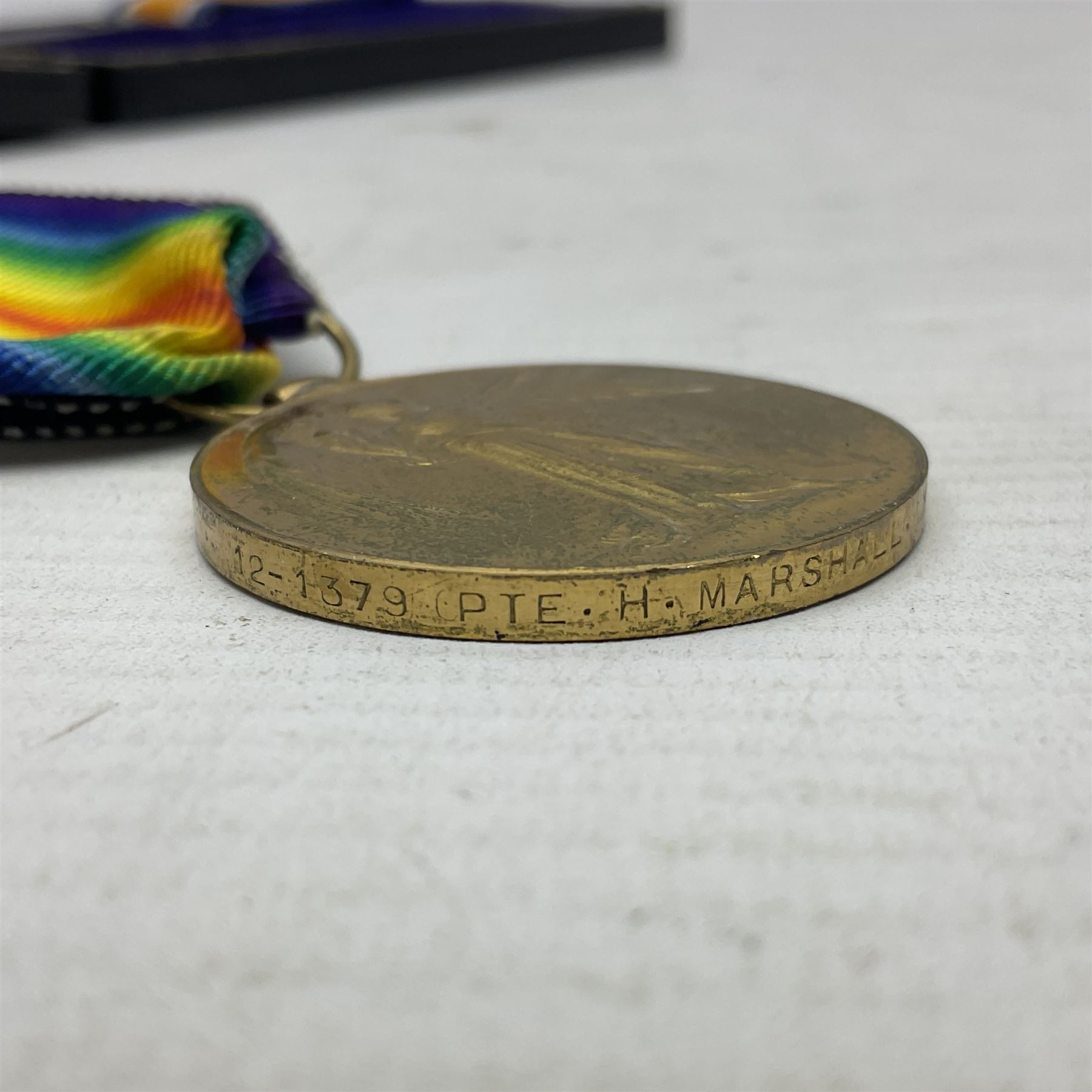 WWI pair of medals comprising British War Medal and Victory Medal awarded to 12-1379 Pte. H. Marshal - Image 14 of 18