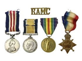 WWI RAMC Military Medal group of four comprising MM awarded to 439278 Pte. R.W. Sainsbury 1/3 S.M.F.