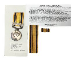Victoria South Africa Medal (Zulu Wars) 1877-79 with 1879 clasp awarded to 50/544 Pte. T. Noon 57th