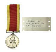 Victoria China War Medal 1900 awarded to J.T. Tosh A.B. H.M.S. Bonaventure; with ribbon