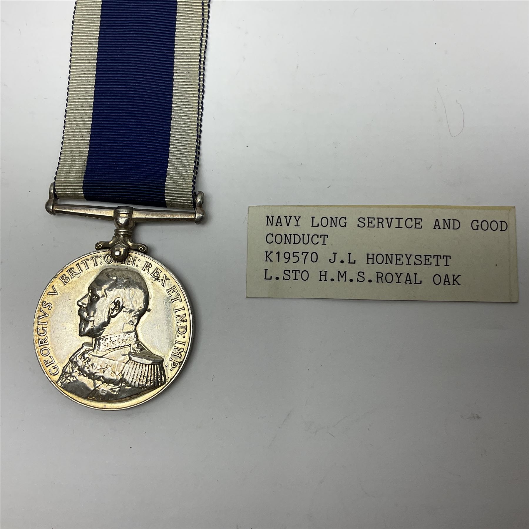 George V Naval Long Service and Good Conduct Medal awarded to K19570 J.L. Honeysett L. Sto. H.M.S. R - Image 9 of 15