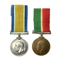 WWI Mercantile Marine pair of medals comprising British War Medal and Mercantile Marine Medal awarde