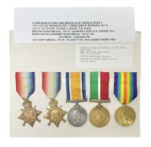 Representative display of five WWI Campaign Stars and Medals to different recipients comprising 1914