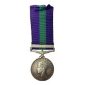 George VI General Service Medal with Palestine 1945-48 clasp awarded to 19150916 Gnr. G. Stewart R.A