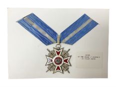 Order of the Crown of Roumania enamelled neck badge with full length ribbon