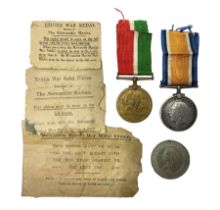 WWI pair of medals comprising Mercantile Marine medal and British War medal